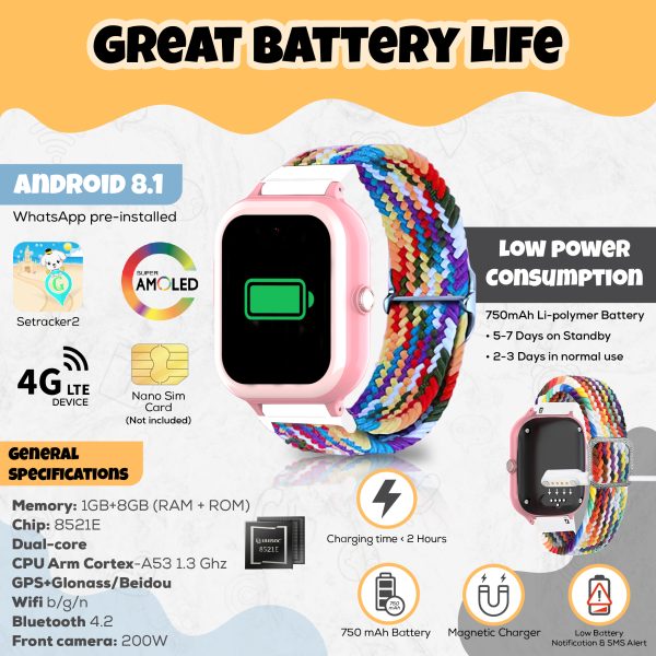 Batterie cable magnétique 4 pins NH6 montre enfant